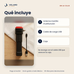 Qué incluye: linterna, cable USB y caja